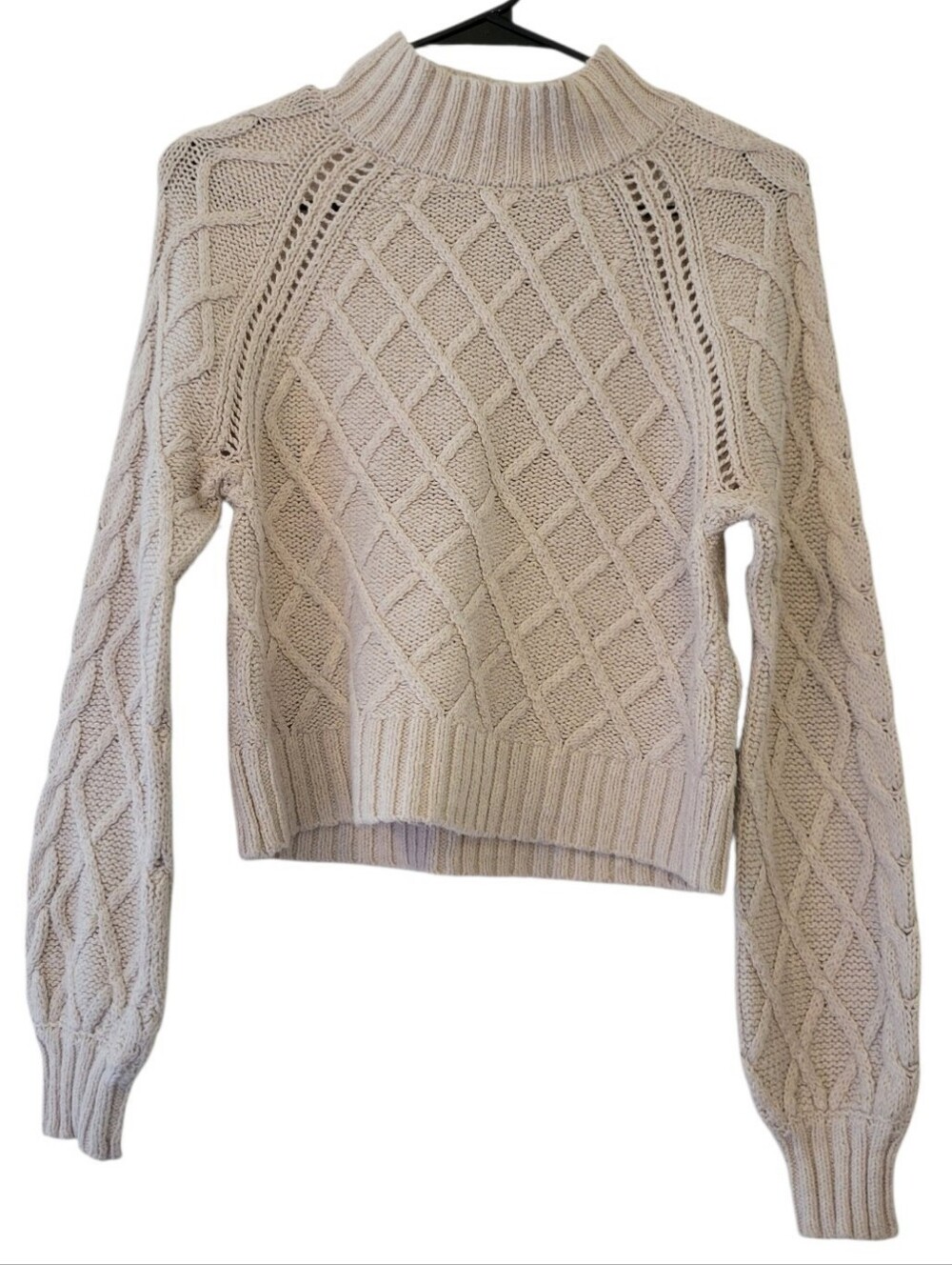 American Eagle Cream Cotton Blend Long Sleeve Cable Knit Mock Neck Sweater S